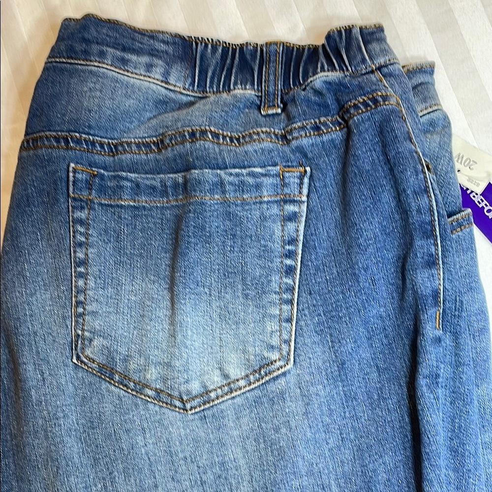 Catherines Blue Straight Leg Jeans with Distressing and Patchwork - Picture 5 of 10